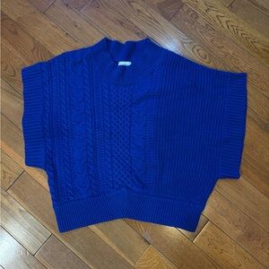 Anthropologie Asymmetrical Blue Cable-Knit Short-Sleeve Sweater - Size M
